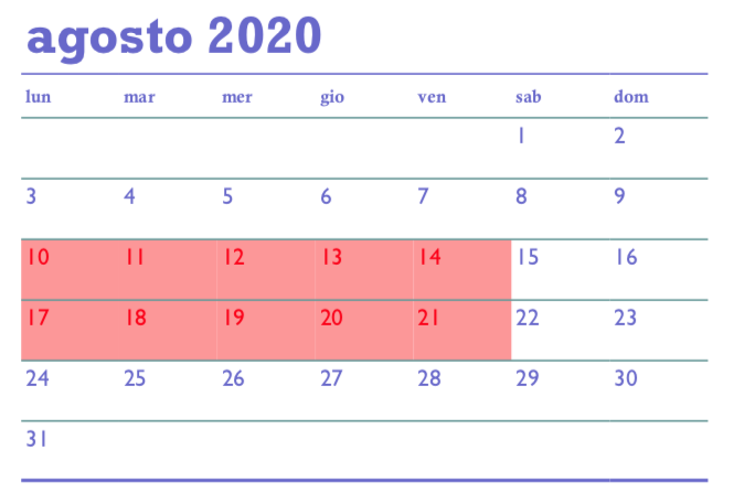 Ferie estive 2020