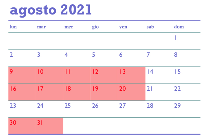 Ferie estive 2021