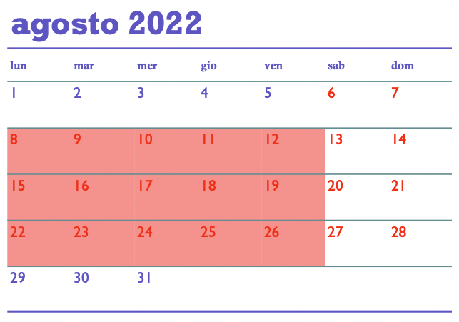 Ferie estive 2022